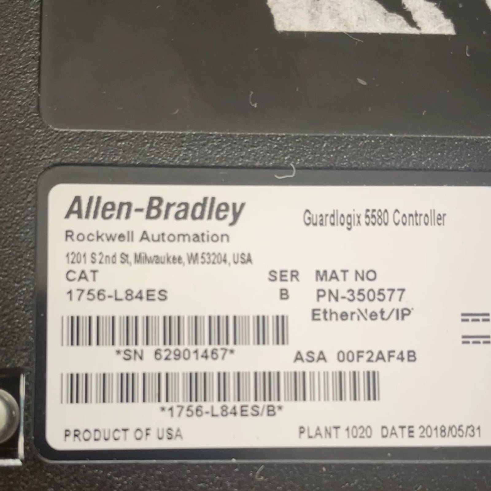 Allen-Bradley 1756-L84ES ControlLogix 5580 GuardLogix Safety Controller Module 20MB