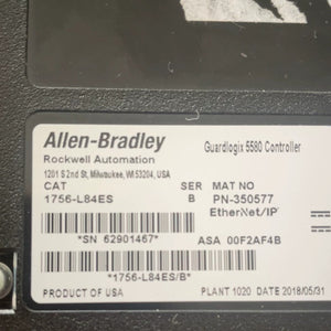 Allen-Bradley 1756-L84ES ControlLogix 5580 GuardLogix Safety Controller Module 20MB