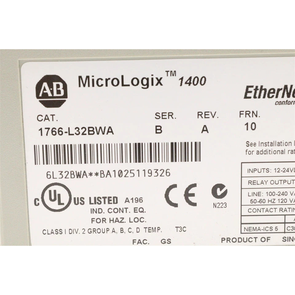1766-L32BWA Allen-Bradley MicroLogix 1400 CPU Processors