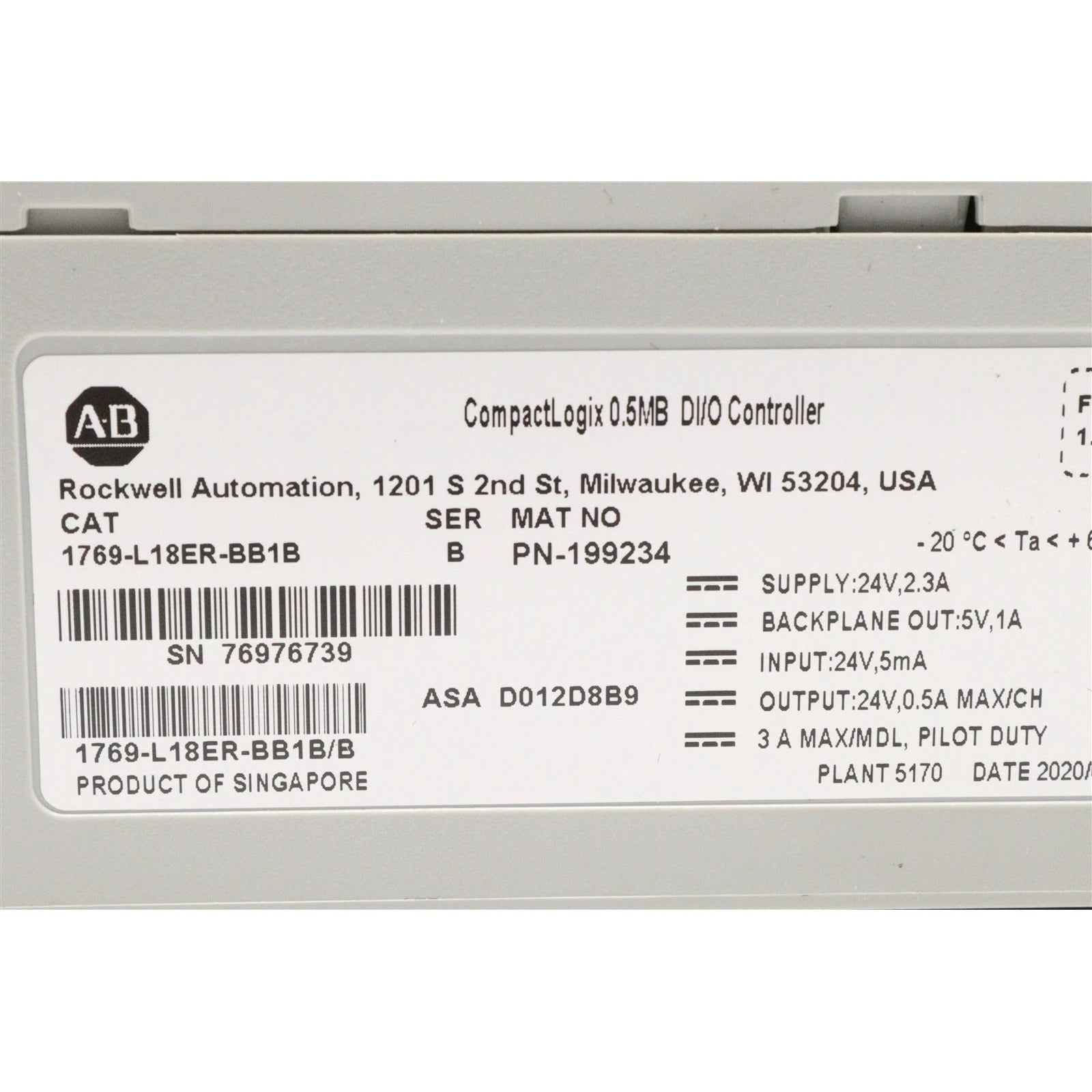 1769-L18ER-BB1B وحدة معالج Allen-Bradley CompactLogix