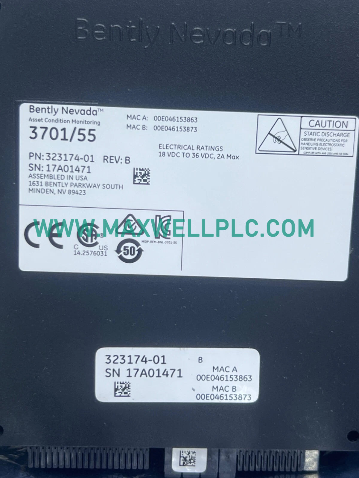 323174-01 Bently Nevada 3701/55 جهاز إغلاق الطوارئ جهاز مراقبة ديناميكيات الآلات
