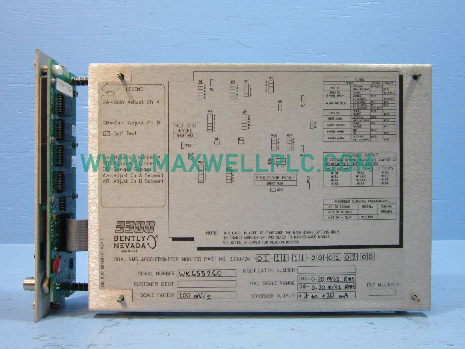 Bently Nevada 3300/26-XX-XX-XX-00-00-01-00 3300 Series Dual Accelerometer RMS Monitor