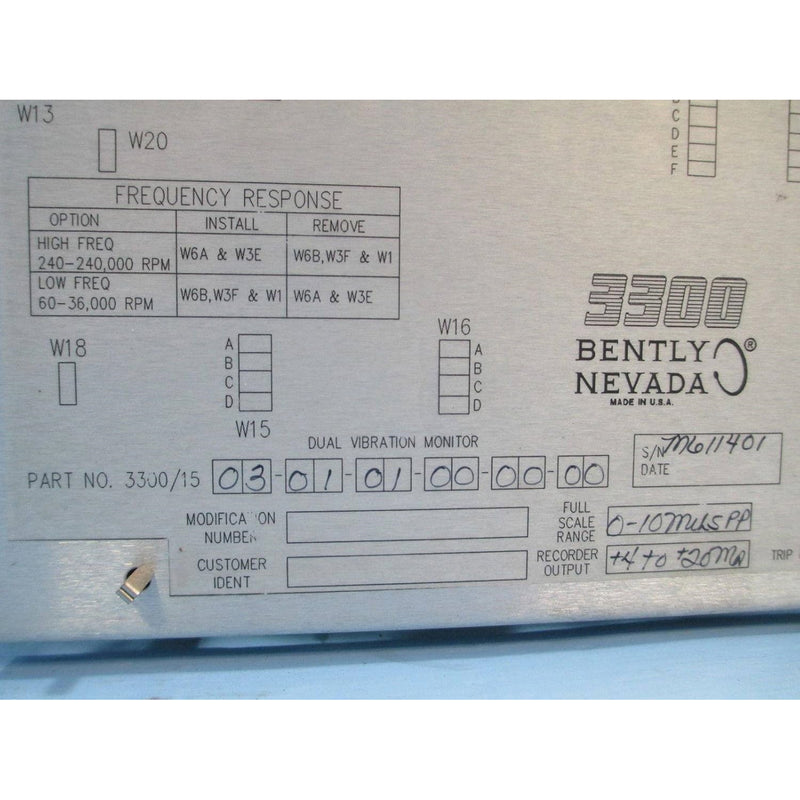 3300/15-03-01-01-00-00-00 Dual Vibration Monitor 78392-01 Bently Nevada