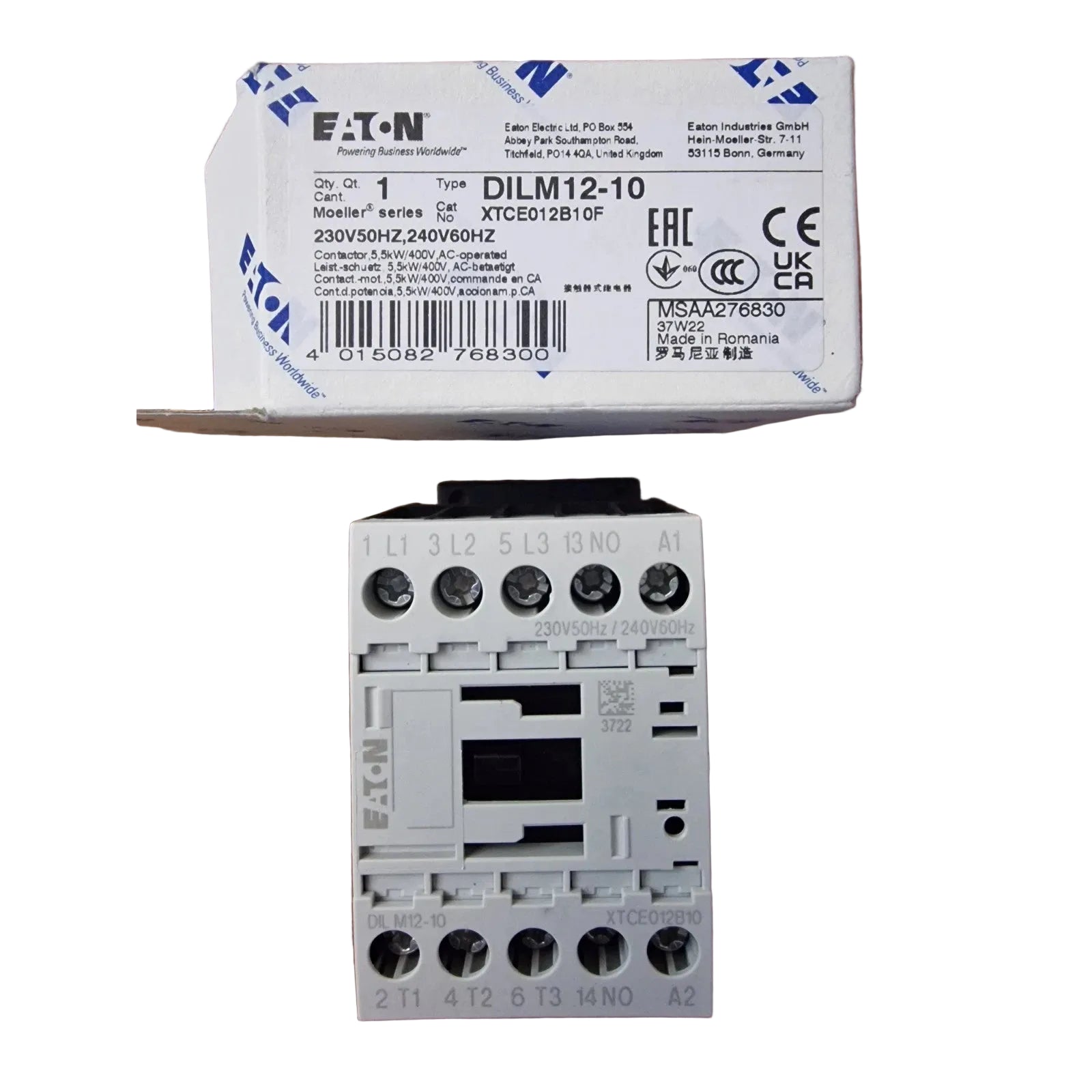 Eaton DILM12-10(24VDC) Contactor 276845 3-Pole 5.5kW 24V DC Coil