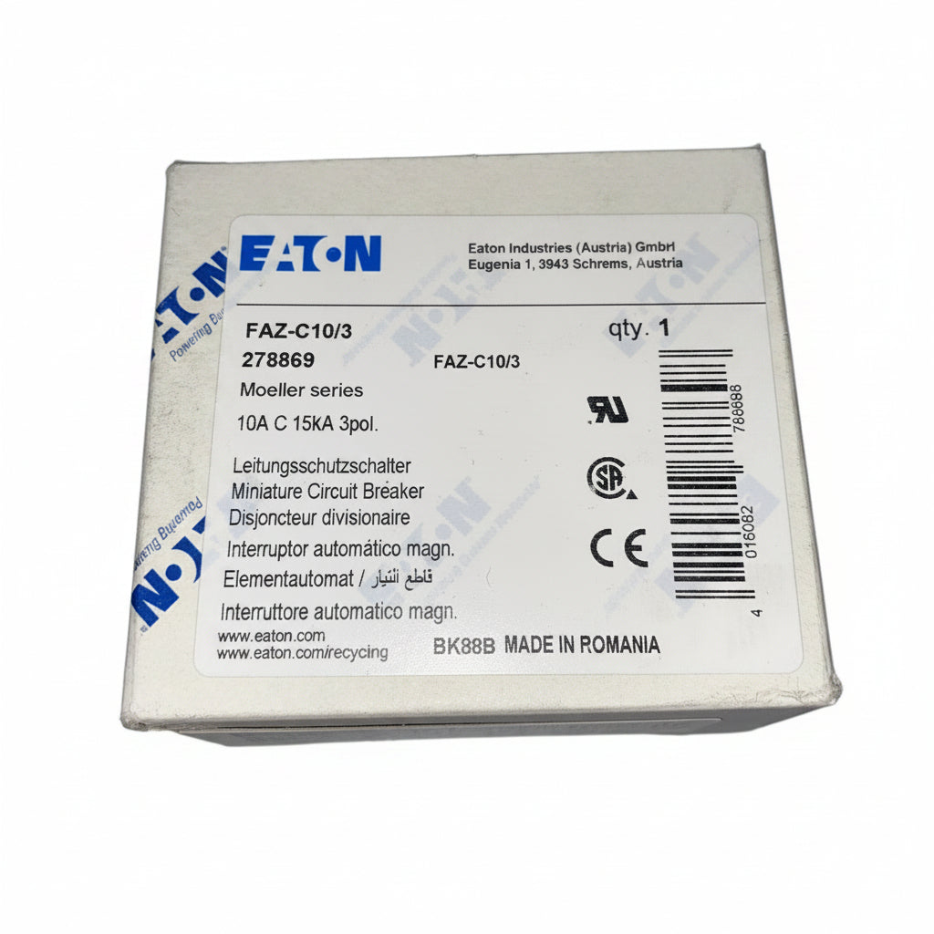 Eaton FAZ-C10/3 Miniature Circuit Breaker 278869 3-Pole 10A Type C