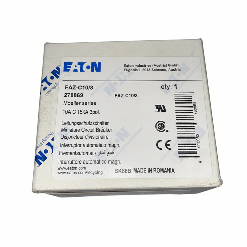 Eaton FAZ-C10/3 Miniature Circuit Breaker 278869 3-Pole 10A Type C